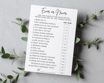 Juego de despedida de soltera "Ever or Never": Diseño minimalista moderno (descarga instantánea)