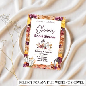 Fall Bridal Shower Invitation: Autumn Floral Canva Template (Printable)