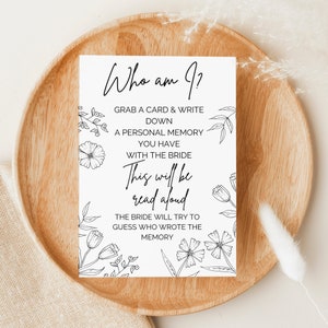 Minimalist Bridal Shower Game: Who Am I Memory Game (Instant Download)