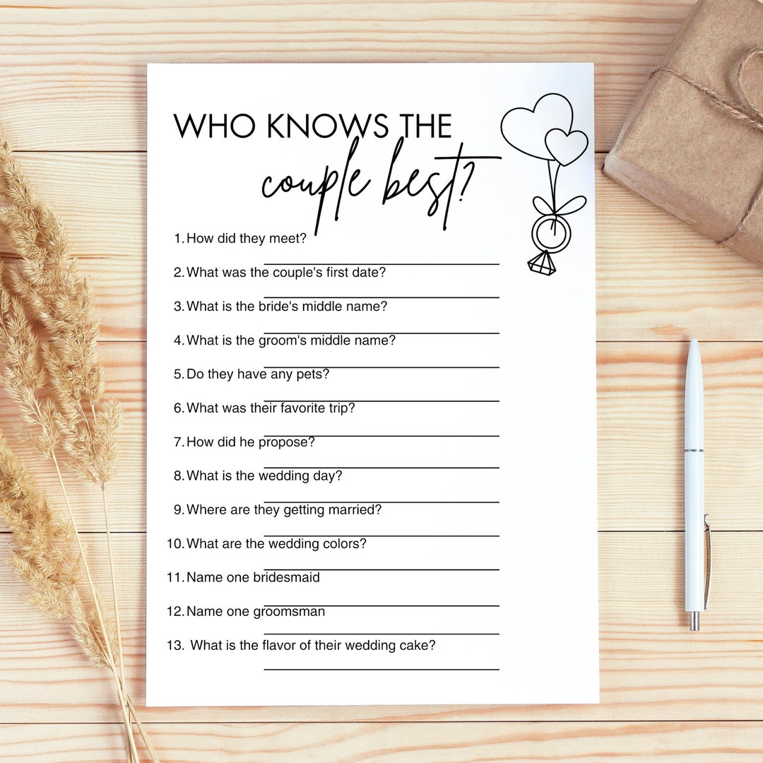 Who Knows the Couple Best Printable Wedding Shower Game Couples Shower