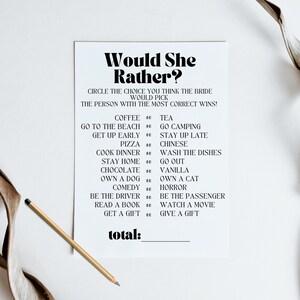 Would She Rather? - Bridal Brunch Games - Printable Bridal Shower Game - Printable / Instant Download
