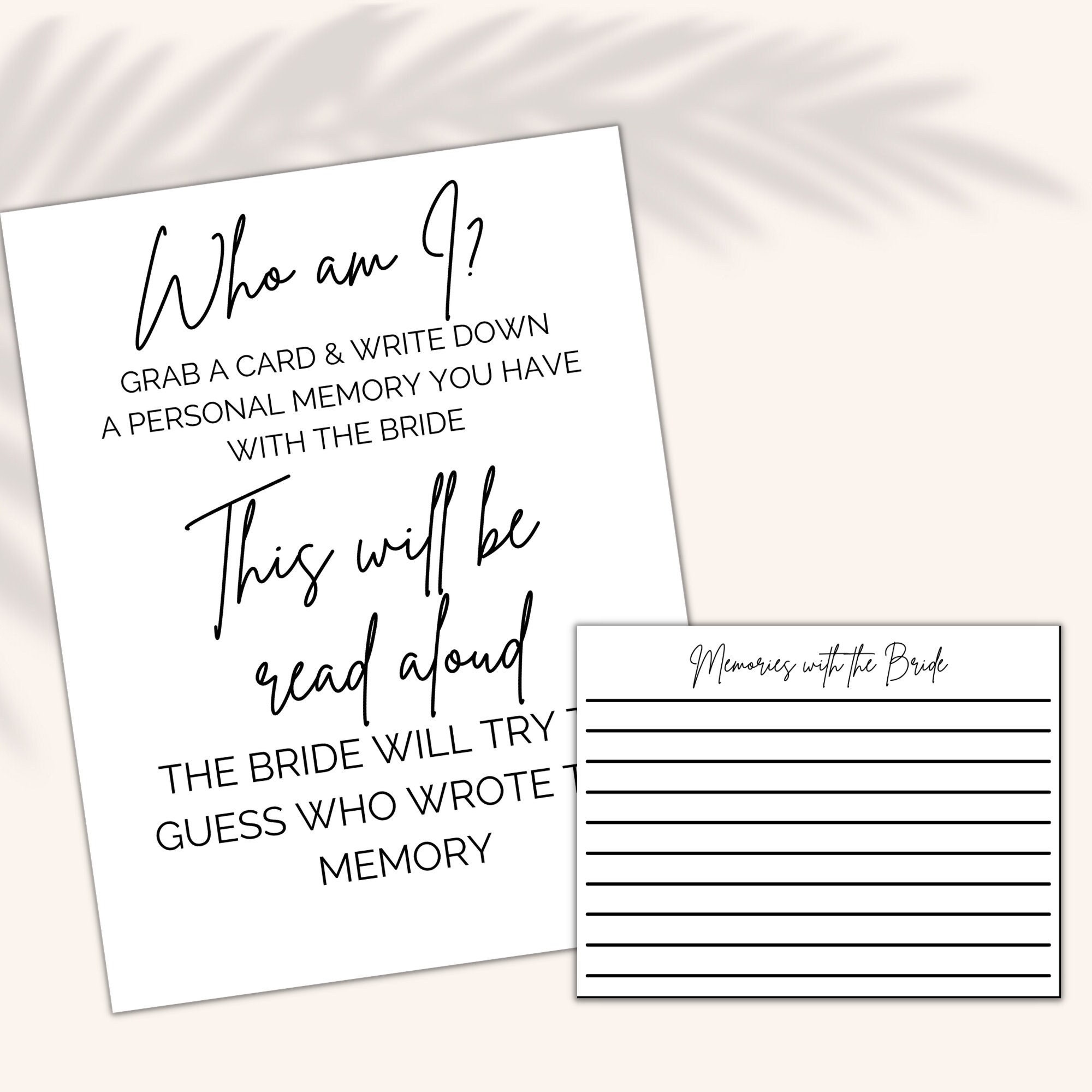 Printable Bridal Shower Game Who Am I Bridal Shower Game Minimalist