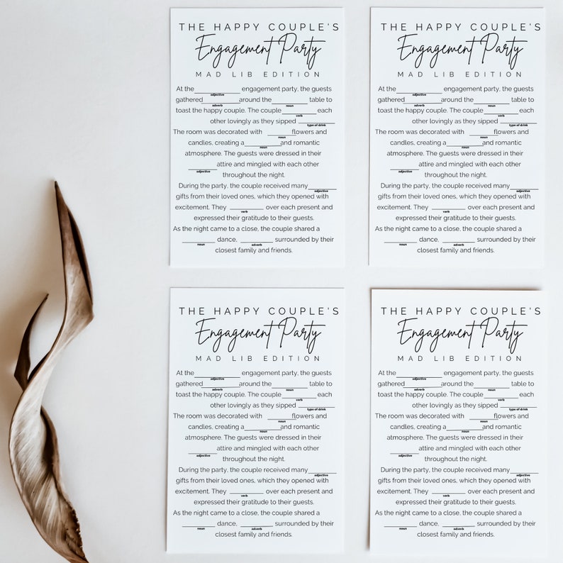 Printable Engagement Party Game the Happy Couple's Engagement Mad Lib ...