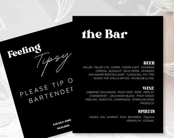 The Bar Menu Template - Black and White Wedding -  Disco Retro Open Bar - Modern Drink Menu - Editable Wedding Drink Decor - Personalized