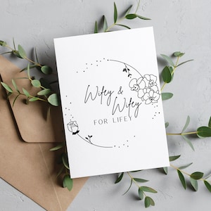 Trouwkaart Wifey & Wifey for Lifey – Afdrukbare lesbische trouwkaart – LGBTQ+ huwelijkscadeau – homohuwelijk – digitale download