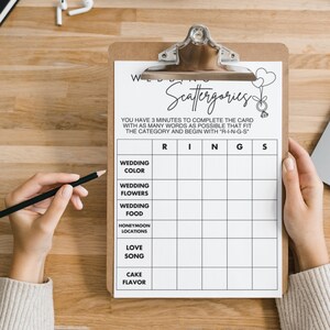 Wedding Scattergories Game: Printable Bridal Shower Fun (PDF)