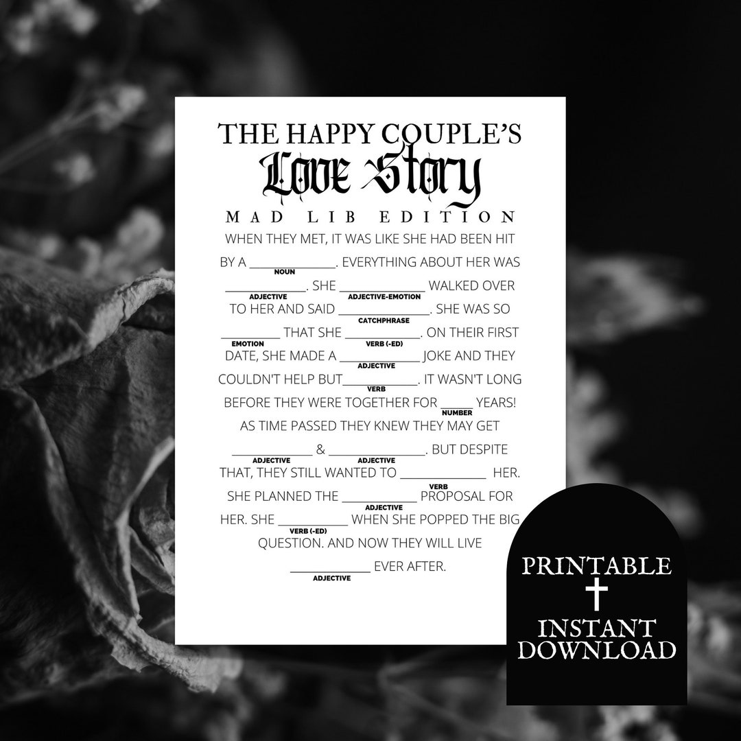 Bridal Mad Libs - the Happy Couple's Love Story Mad Lib - Halloween ...