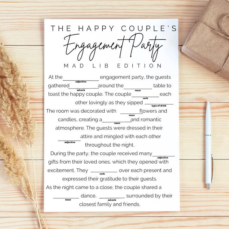 Printable Engagement Party Game The Happy Couple's Engagement Mad Lib Edition Bridal Mad Lib Mad Lib Engagement Party Games image 2