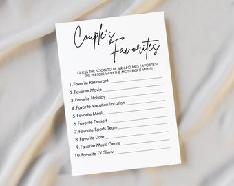 Guess the Couple's Favorites Game: Bridal Shower Fun (Printable)