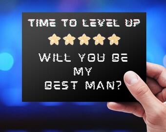 Gamer Man Proposal Card – Level Up, Pixel Art (Digital Download)