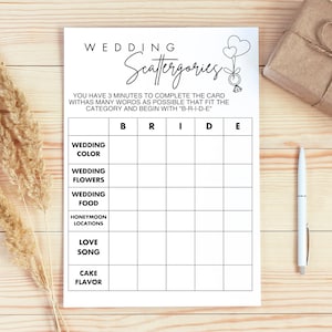 Wedding Scattergories Game: Bridal Shower Fun (Digital Download)