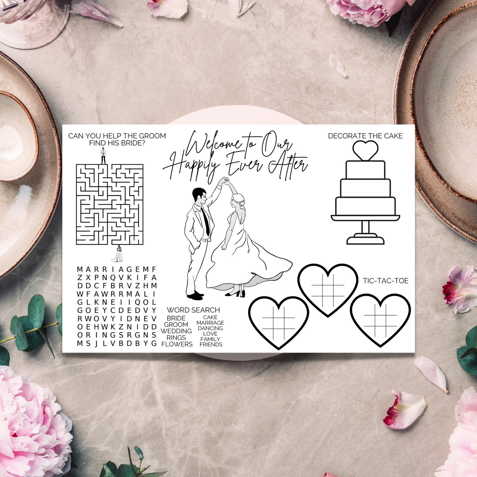 Wedding Kids Table Printable Placemat Modern Minimalist Kids Coloring ...
