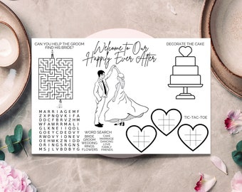 Wedding Kids Table - Printable Placemat -  Modern Minimalist- Kids Coloring Page - Wedding Kids Activity