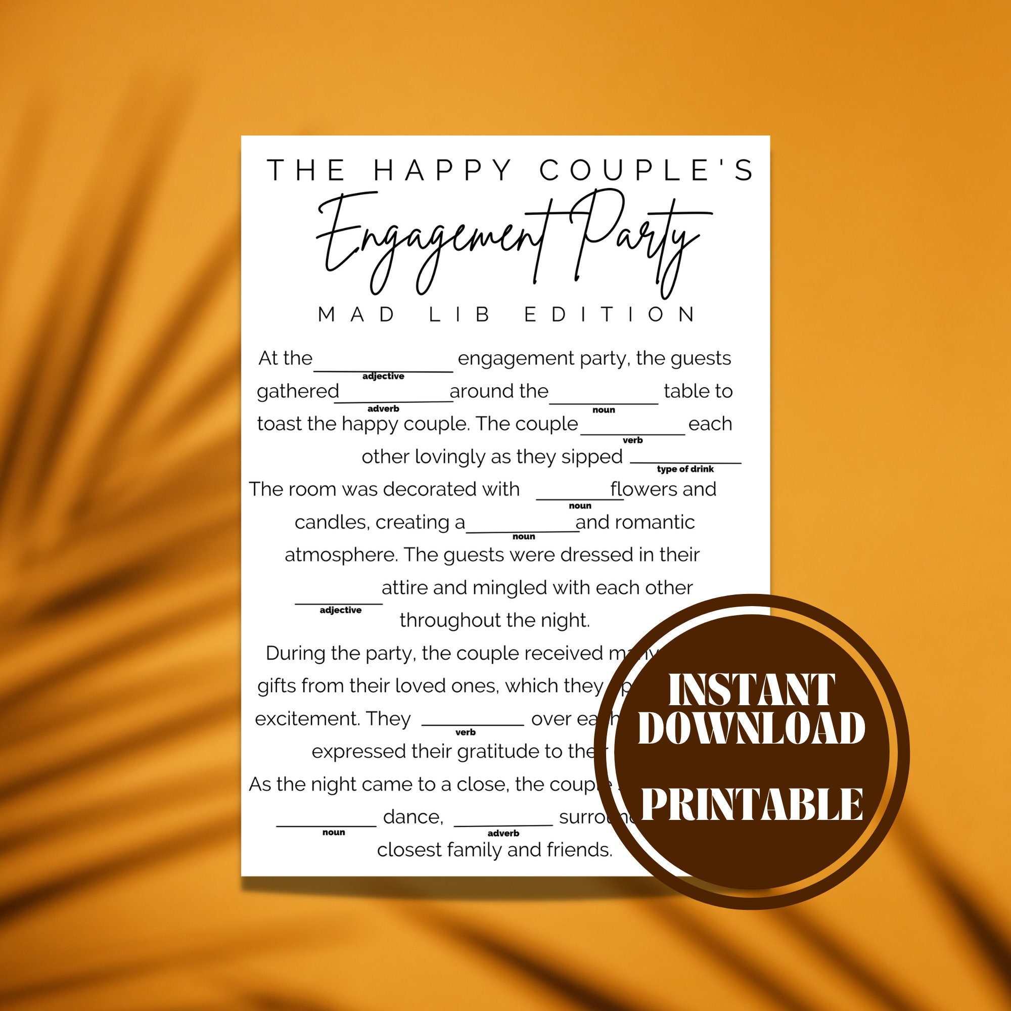 Printable Engagement Party Game the Happy Couple's Engagement Mad Lib Edition Bridal Mad Lib Mad ...