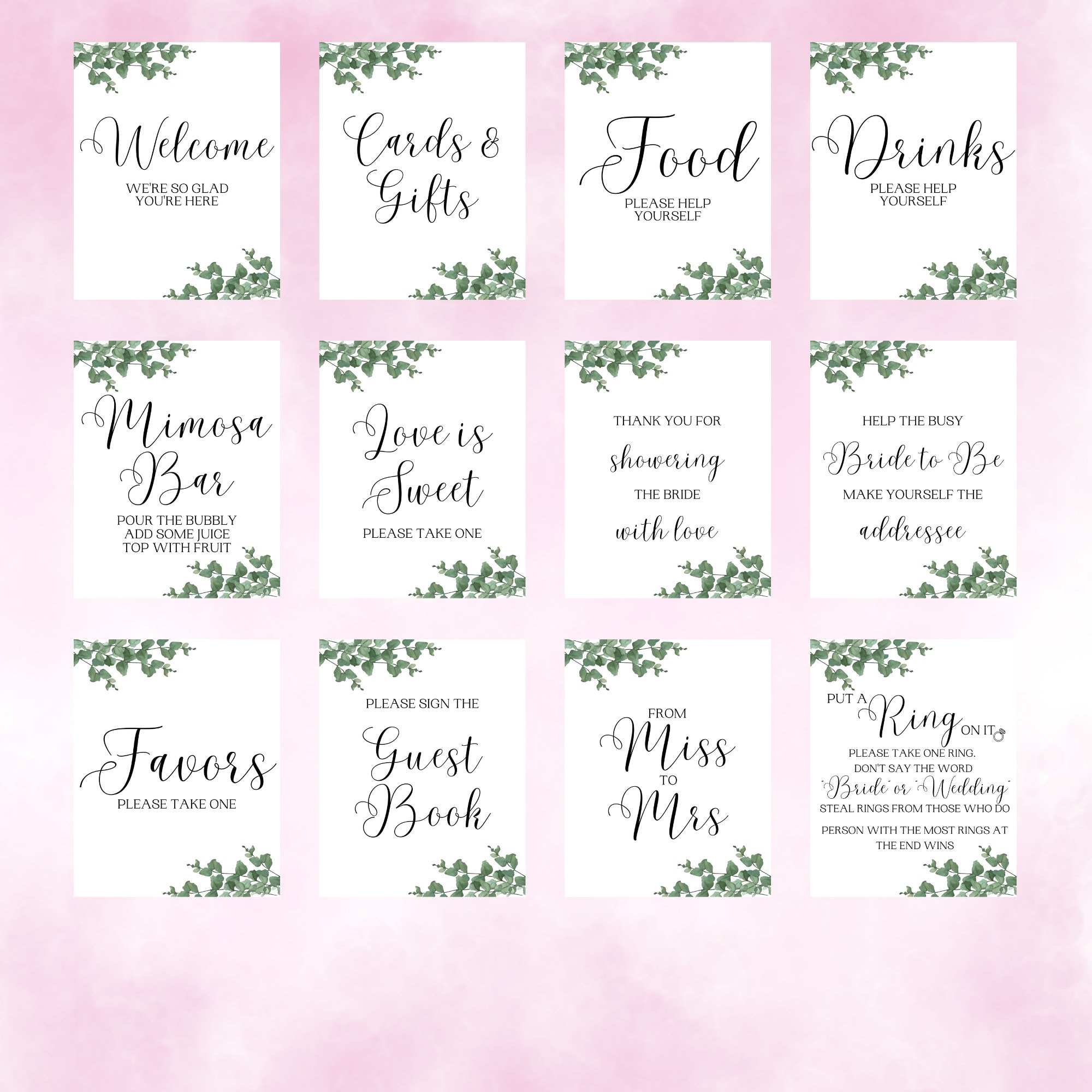 Watercolor Greenery Bridal Shower Sign Kit (digital Download) - Etsy