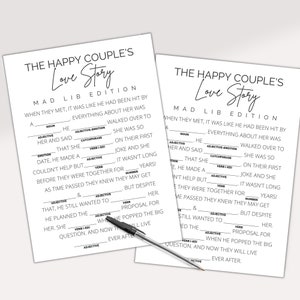 Printable Bridal Shower Game - The Happy Couple's Love Story Mad Lib Edition - Bridal Mad Lib - Mad Lib Bridal Shower