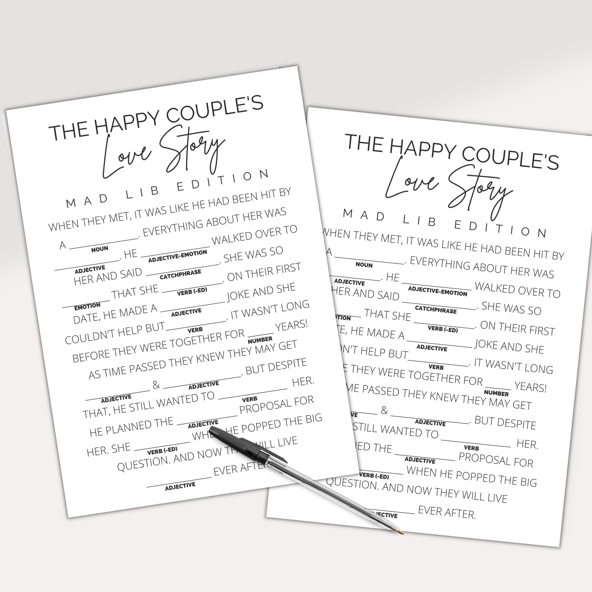 Bridal Mad Libs the Happy Couple's Love Story Mad Lib Edition Printable ...