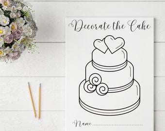 Kids Activity Table - Wedding Games for Reception - Decorate the Cake Coloring Page - Printable / Instant Download - Wedding Table Game