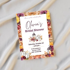 Fall Bridal Shower Invitation, Canva Template, Fall Wedding Shower, Autumn Bridal Shower, Fall in Love, Fall Shower Invite, Printable