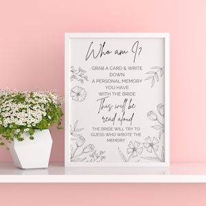 Printable Bridal Shower Game - Who Am I Bridal Shower Game - Minimalist Wedding Shower - Instant Download - Memory with Bride