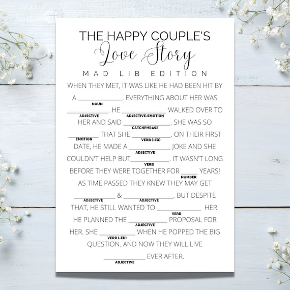 Bridal Shower Mad Libs Game: The Happy Couple's Love Story (Printable PDF)