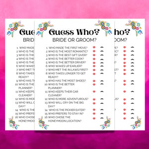 Guess Who? Bride or Groom Game - Printable Bridal Shower Game - Fiesta Theme - Fun Digital Download Party Activity