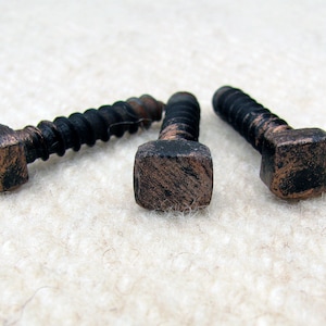 10 SCREWS HAND FORGED, Blacksmith's  Square Head Screws, Wrought Iron Wood Screws.