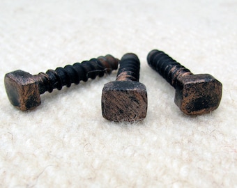 10 SCREWS HAND FORGED, Blacksmith's  Square Head Screws, Wrought Iron Wood Screws.