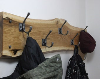 Rustic Oak Clothes Rack, Live Edge Oak Coat Rack, Modern Oak Wall Mounted Hanger, Wooden Wall Coat Hanger, Clothes and Hats Rack