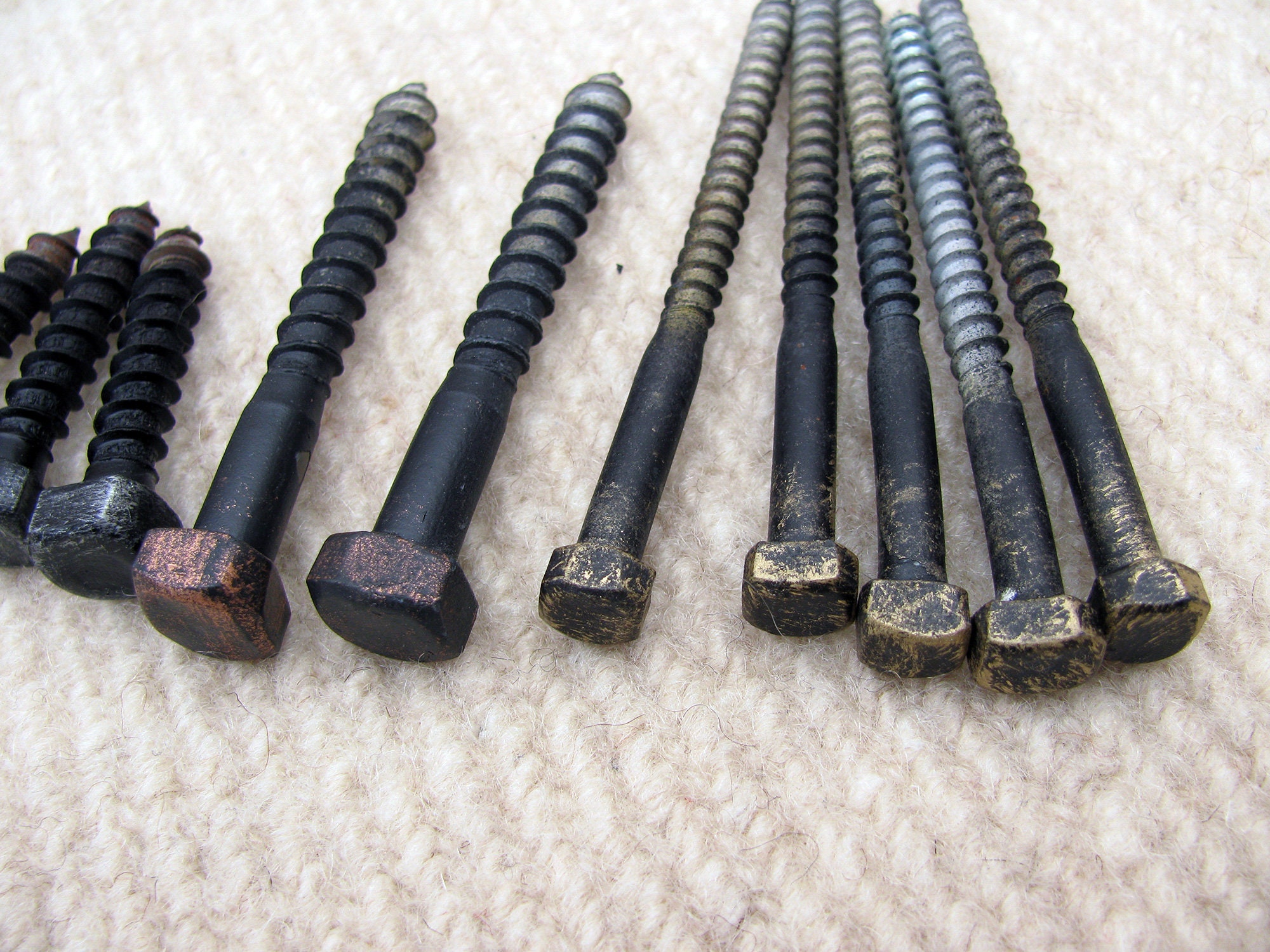 10 SCREWS HAND Blacksmith's Square Head Screws, Wrought Iron