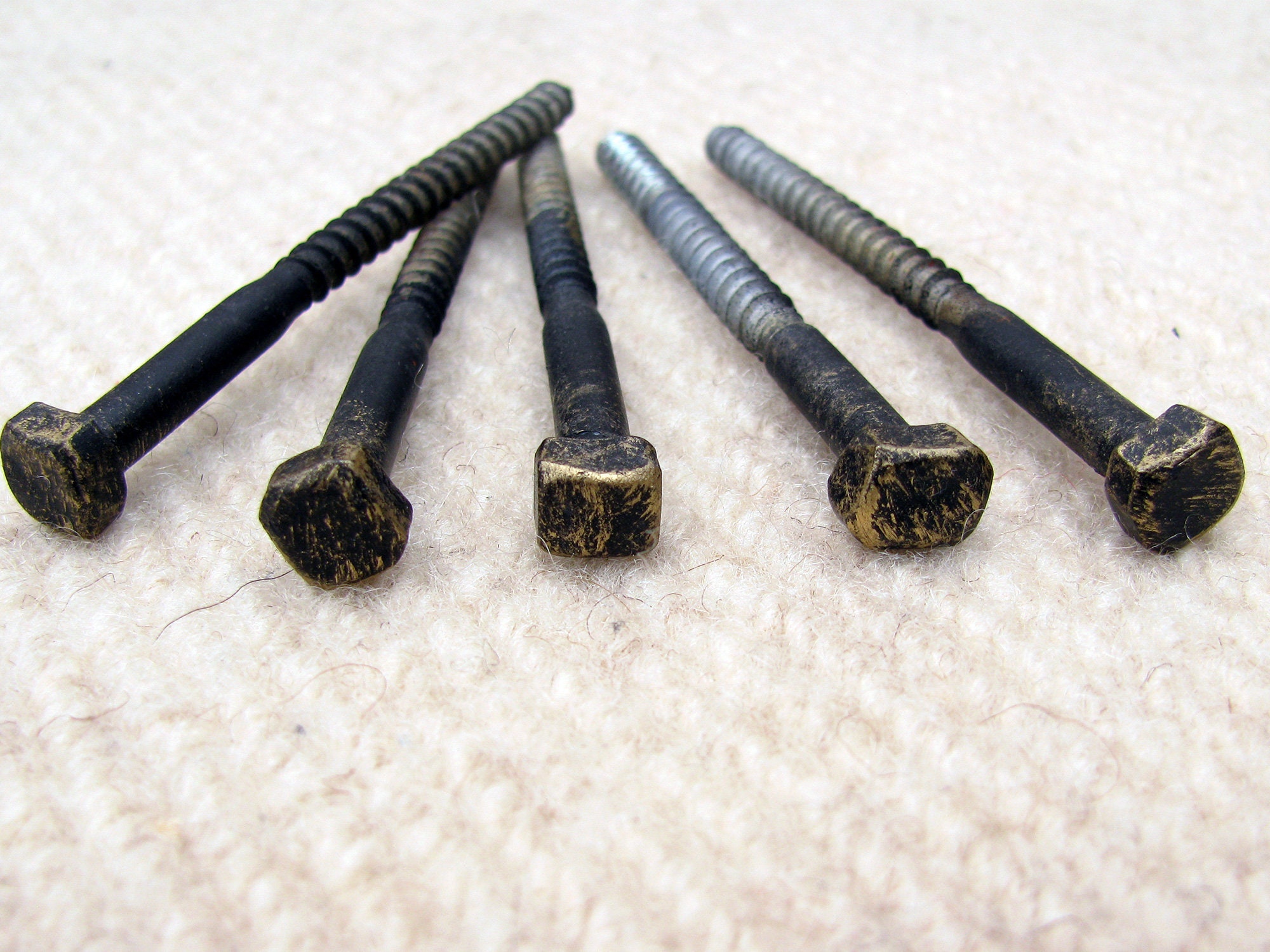10 SCREWS HAND Blacksmith's Square Head Screws, Wrought Iron
