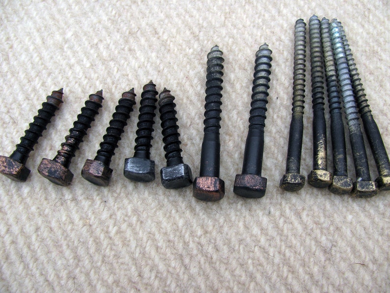 10 SCREWS HAND Blacksmith's Square Head Screws, Wrought Iron