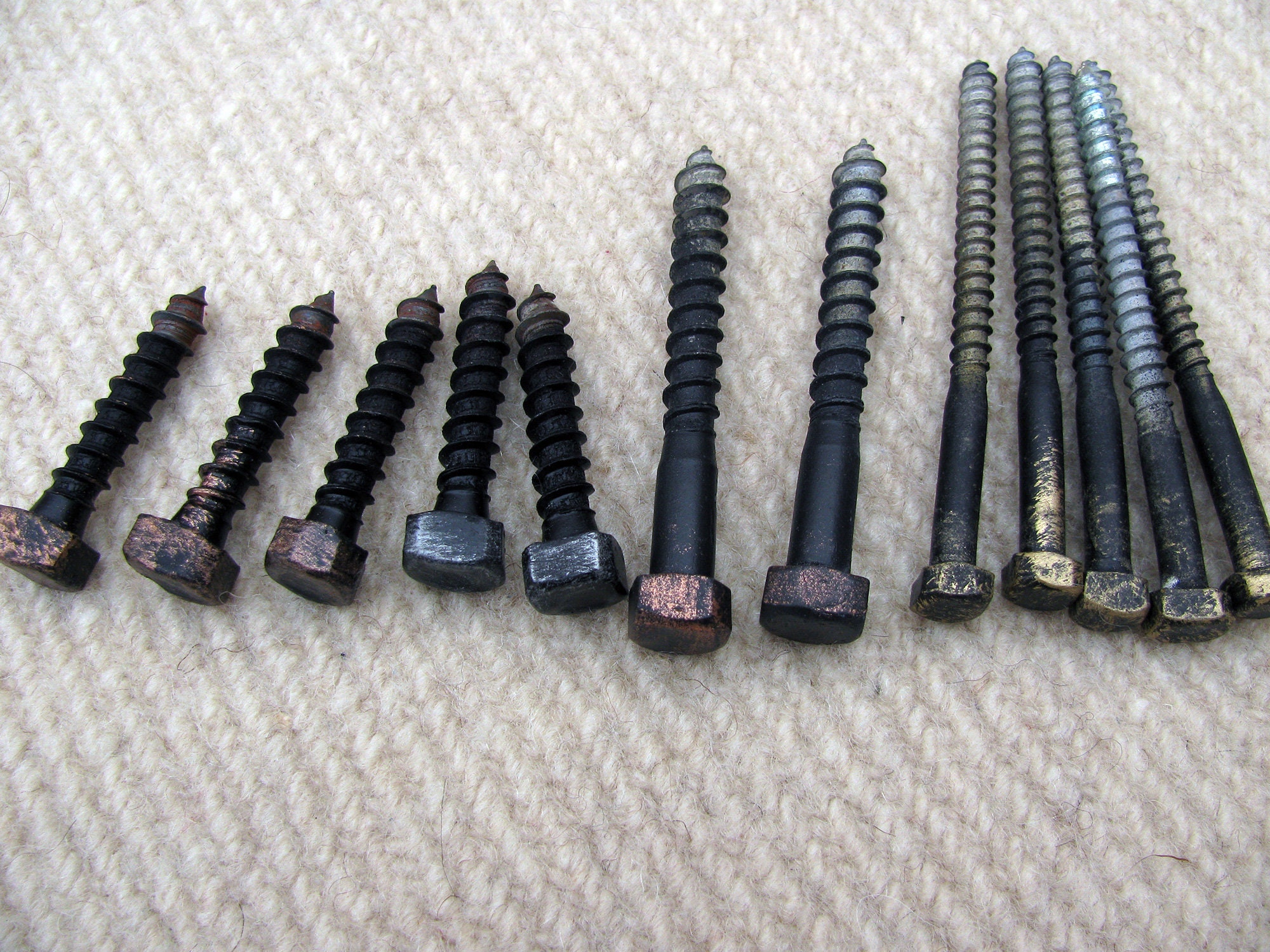 10 SCREWS HAND Blacksmith's Square Head Screws, Wrought Iron