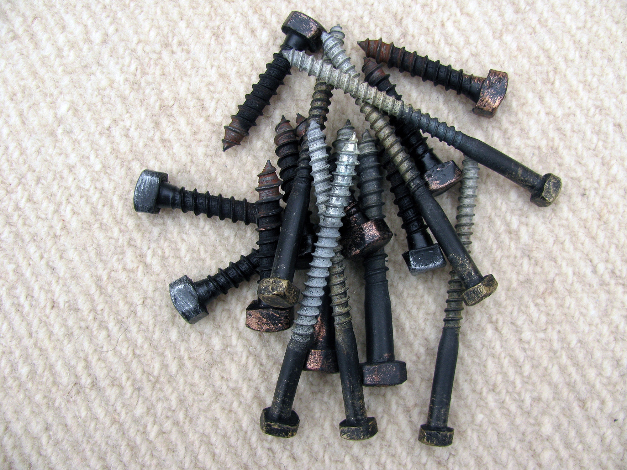 10 SCREWS HAND Blacksmith's Square Head Screws, Wrought Iron