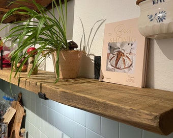 Estante rústico de madera maciza con soportes, estante de pared de madera, estantes de cocina, estantería