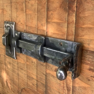 Handcrafted Metal Latch for Wooden Doors – Rustic 11&quot; Steel Bolt for Gates and Doors – Available in Natural, Black, or Patina Finishes