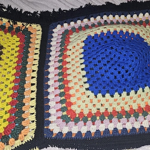 vintage Grand carré grand-mère multicolore fait main afghan