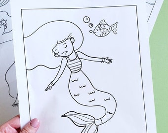 INSTANT DOWNLOAD Mermaid Printable, Mermaid Coloring Pages, Mermaid Tail, Printable Coloring Pages, Printables for Kids, Kids Worksheets