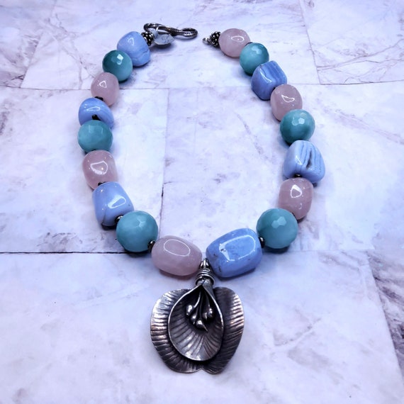 Vintage Pastel Rose Quartz, Aventurine, Blue Lace… - image 1