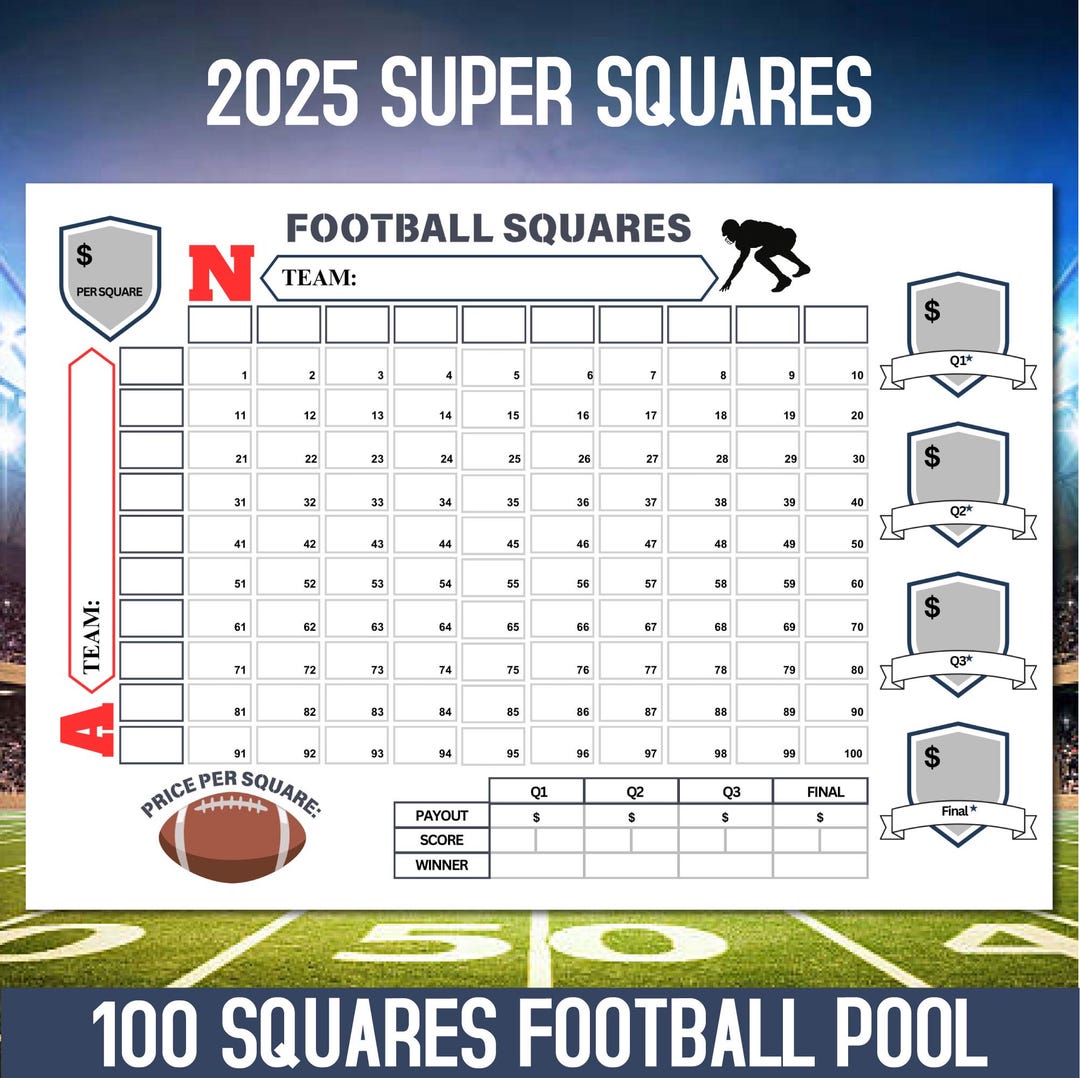 100 Square Football Pool Grid for 2025 (PDF & PNG) - Etsy