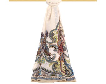Pure Silk Shawl Royal Pattern Crep Fabric Luxury Women Scarf Elegant Head Wraps Unique Premium Shawls