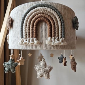 Rainbow Star Macrame Ceiling Light – Crochet Star Pendant Lamp, Boho Nursery Lighting, Handmade Baby Room Decor