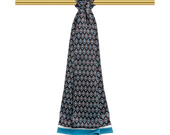 Turquoise Silk Scarf Men Patterned Luxury Neck Wraps Male Shawl Gift Handcrafted Elegant Foulard