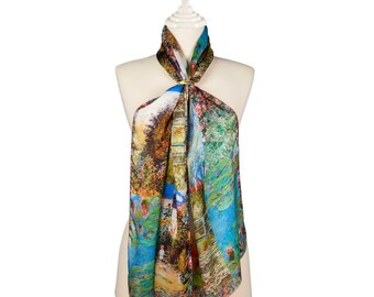 Monet Collage Art Painting Silk Scarf, Fine Masterpiece Neck Wraps, Luxury Women Foulard, Wearable Portrait, Square Shawl Gift
