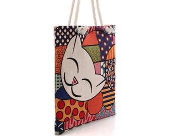 Cute Cat Tapestry Shoulder Bag, Turkish Gobelin Crossbody Purse, Vintage Woven Handbag, Adjustable Strap Everyday Bag