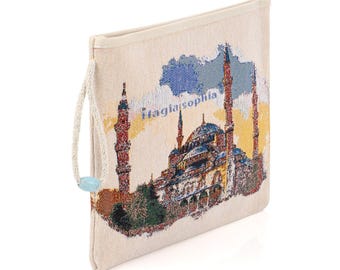 Turkish Gobelin Handbag, Blue Woven Tapestry Tote, Floral Needlepoint Purse, Elegant Everyday Market Bag, Cottagecore Accessory