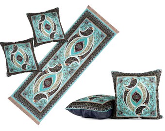 Turquoise Velvet Table Runner Set, Luxury Velvet Dining Table Runner, Elegant Home Decor, Wedding Table Centerpiece