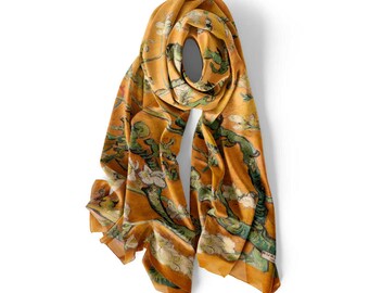 Van Gogh Almond Blossom Silk Scarf Mustard Yellow Masterpiece Foulard Luxury Wearable Art Neck Wraps Elegant Gift