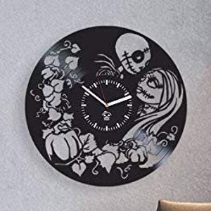 Vintage Jack och Sally vinylskiva handgjord klocka läskig väggkonst originaldekoration för studenthem mardröm före jul födelsedagspresent till fru