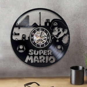 Super Mario Schallplatten Wanduhr Große Wandkunst für Spielzimmer Handgemachte Wohnkultur Neues Zuhause Geschenk für Ihn